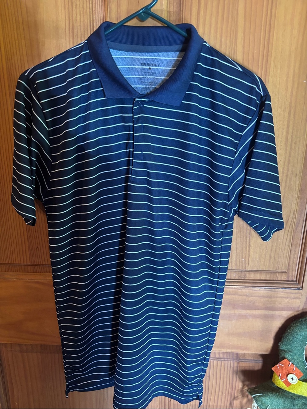 Essentials Navy Blue Polo Shirt with Thin White Stripes